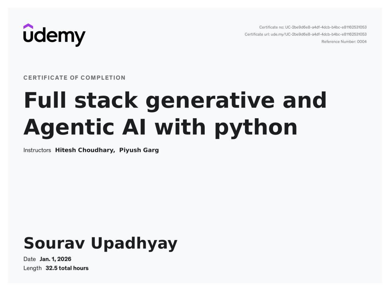 Full stack generative and Agentic AI with python
