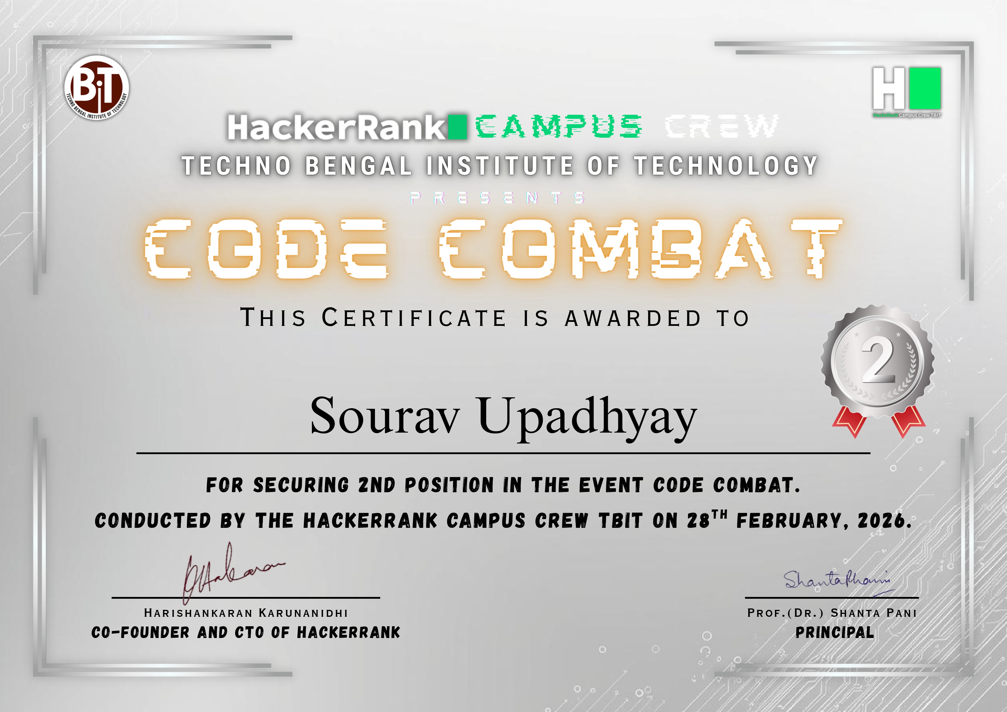 Code Combat 2026 Certificate
